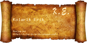 Kolarik Erik névjegykártya